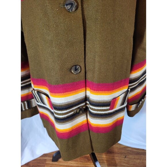 Pendleton Olive and Multicolor Striped Pea Coat - Picture 5 of 11